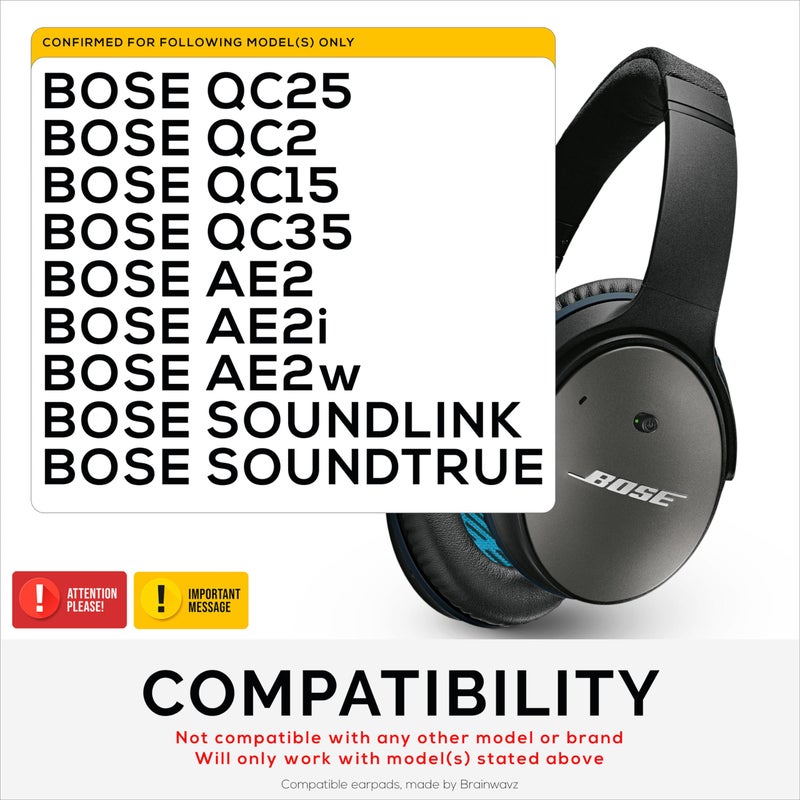 BRAINWAVZ Replacement Earpads for Bose QuietComfort QC 15 25 35 Premium Ear Pads QC15 QC25 QC35 AE2 & SoundLink, Memory Foam, Soft & Long Lasting by Brainwavz - Image 2